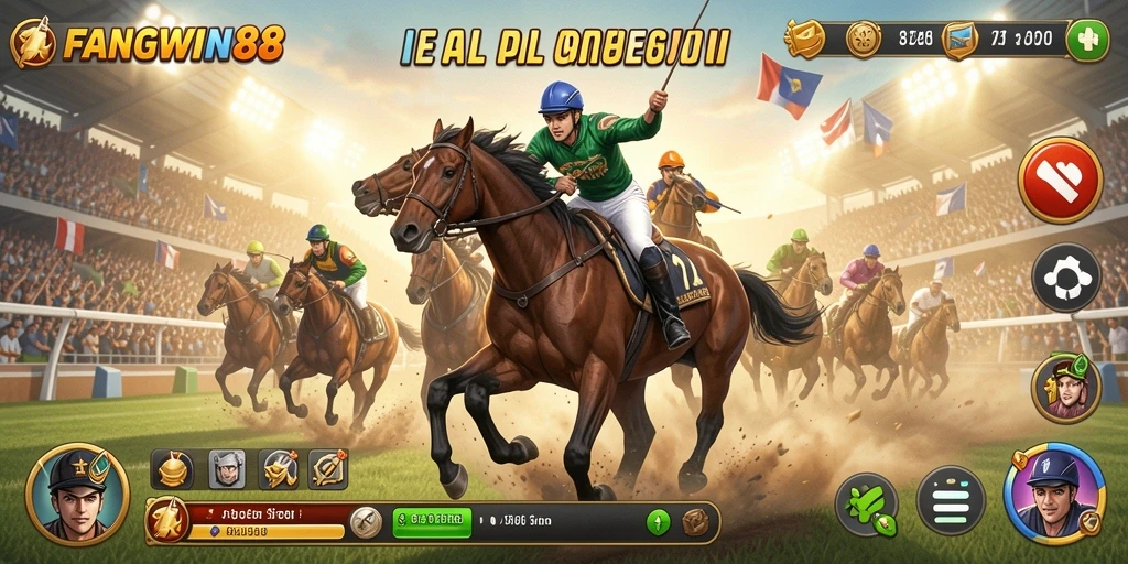 Screenshot gameplay FANGWIN88 yang menampilkan aksi balapan yang mendebarkan.