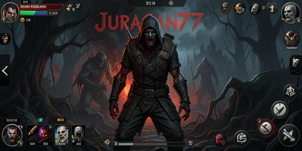 Screenshot gameplay JURAGAN77 menampilkan saat-saat mencekam dalam kegelapan.